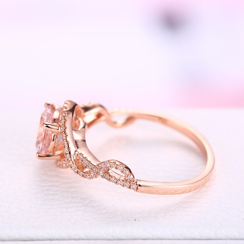Solid 10K Rose Gold 1.4CT Morganite Round 7mm H Diamonds Gemstone Luxurious Ring - Picture 8 of 10