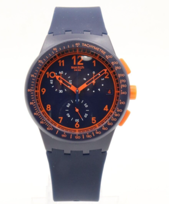 New Swiss Swatch Originals Blue Rebirth Silicone Chrono Men