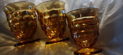 Colony Whitehall Amber Footed Tumbler Glasses, Set of 3 Vintage Pressed Glass