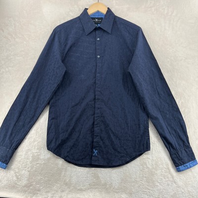Marc Ecko Men Size S Blue Striped Slim Fit Long Sleeve Casual Shirt