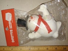 Vintage Frosty the Snowman wearing Top Hat, Scarf and Harp Christmas Ornament.