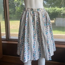 Vintage Full Circle Skirt Handmade Pockets Floral Blue Pink Yellow Gray Sz XS