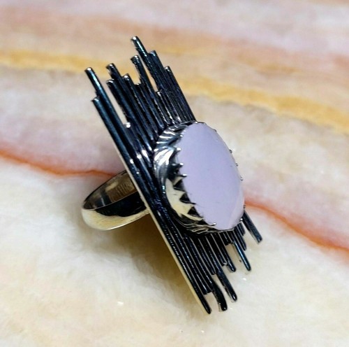 Bague Quartz Rose Argent 925 - Faite Main - Taille Ajustable - Style Griffe - Cadeau Femme