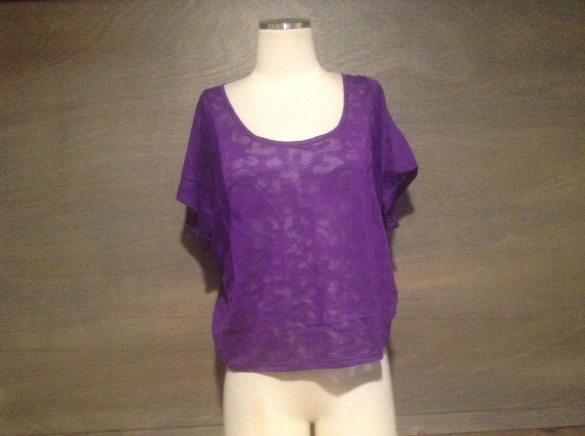 Bozzolo WOMENS PURPLE Burnout DOLMAN SHT Sleeve Top Juniors Sz
