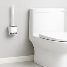 Wall-Mounted Silicone Toilet Brush with Holder – Compact, Drip-Free Design