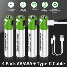 2600mWh Battery 1.5V AA / AAA Type-C USB Rechargeable Lithium Li-ion Batteries