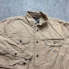 Carhartt Chambray Shirt Men L Beige Work Pockets Loose Fit 104368