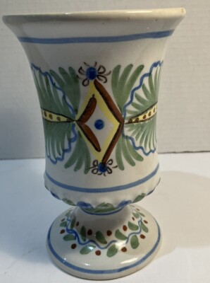 VTG Signed Vase, Jose Gimeno Martinez 7'' footed Blue Brown Green Yellow