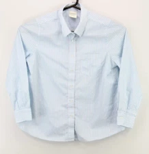 Bedford Fair Women’s Button Up LS Shirt Large Blue White Striped Multiple