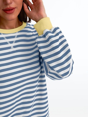 Trendy Queen Oversized Sweatshirt for Women 2024 Fall Crewneck Striped Long Slee - Picture 5 of 25