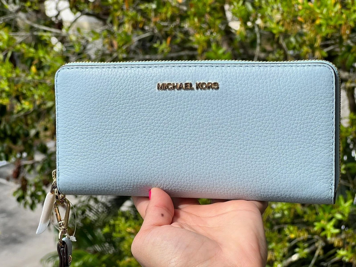 Michael Kors Large Zip Around Continental Long Wallet Wristlet Clutch Vista Blue