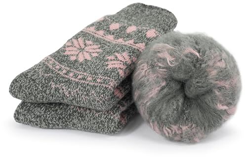 Women Thermal Socks - Thick Boot Sock Warm Winter 5-10 1 Pair - Christmas Pink - Picture 4 of 7