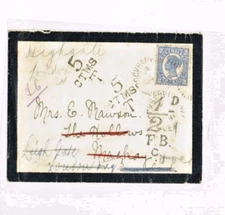 1898 2d Taxed mourning Cover Rockhampton to Mackay. Redirected to United Kingdom