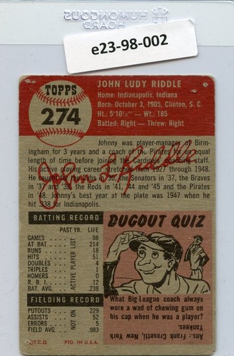 1953 Topps John Riddle St. Louis Cardinals #274 HI 🚀😳💥 Original Low Grade - Bild 2 von 2