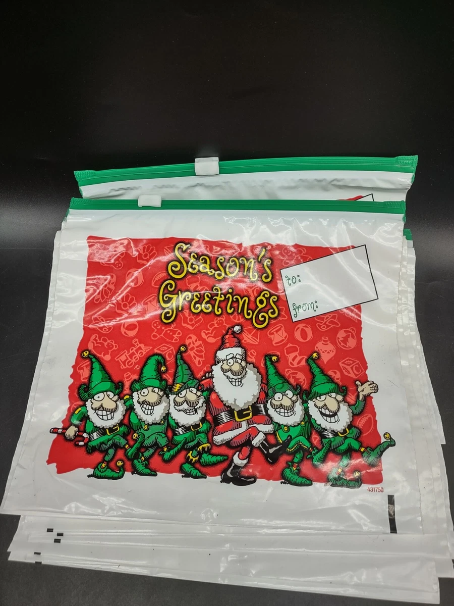 Set of 10 Vintage Ziploc Christmas Bags- Funny Plastic Seasons Greetings  Baggies