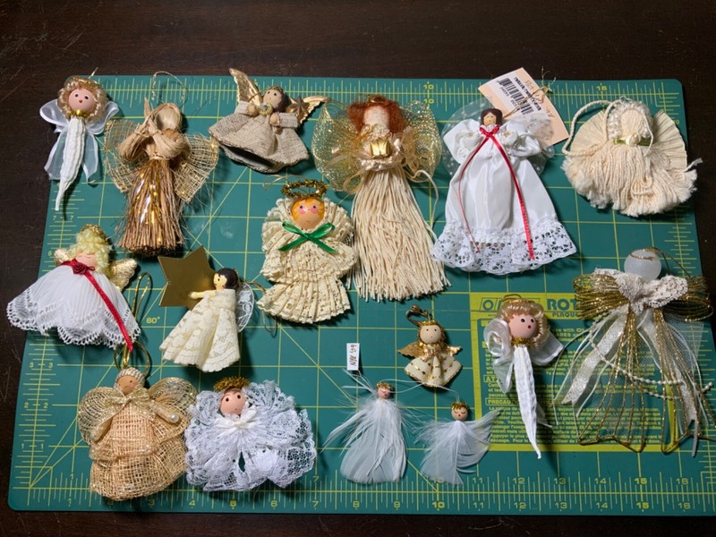 lot 16 vintage handmade Christmas ornaments angels variety feather fabric +