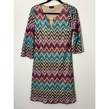 Tacera Chevron Crochet Dress Bell Sleeve Party Cocktail Colorful M