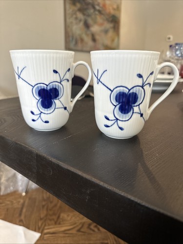 2er Set Royal Copenhagen blau geriffelt Mega Tassen #497 OHNE BOX SCHNELLER VERSAND USA