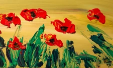 RED FLOWERS  IMPRESSIONIST  ORIGINAL OIL  PAINTING -ABSTRACT ART GF6RF8R