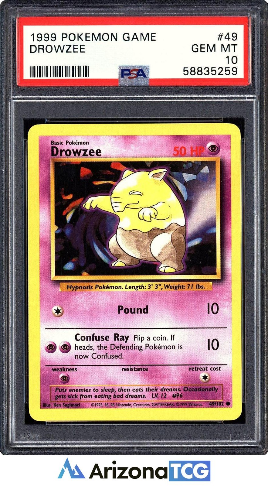 Pokemon 1999 Drowzee 49/102 Base Set GEM MINT PSA 10Up to 96% payouts. Accepting consignments now!