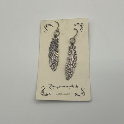 Sterling Silver Dangle Feather Earrings Hand Forged Boho Hippie Made In Alaska