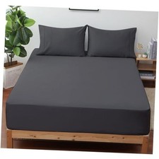100 Egyptian Cotton 400 Thread Count Size Sateen Fitted Sheet Queen Dark Grey
