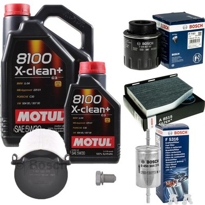 BOSCH Inspektionspaket 6 L MOTUL 8100 X-clean+ 5W-30 für VW Golf Plus 1.4 TSI