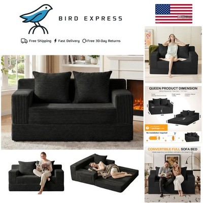 Convertible Loveseat Boneless Sofa Bed with Memory Foam Cushions Black Modern