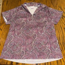 Vintage 70s 80s Paisley Pullover Shirt Mens Medium V-Neck Camp Collar USA Made