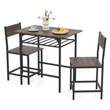 3-Piece Wood Rectangular Table & Chair Set Dining Table Set w/ Metal Frame