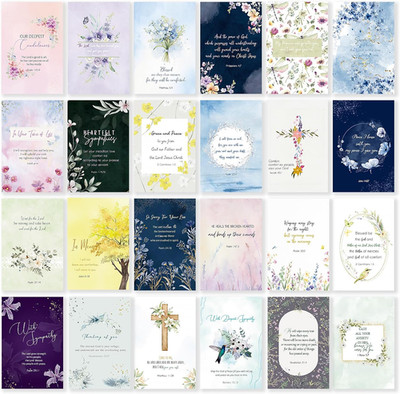 24 Pack Floral Religious Sympathy Cards with Self-Adhesive Envelopes, 4''X6'' Boxe