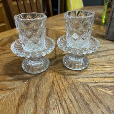 Clear Glass Bead Edges Votive Pillar Candle Holder w/ Cups 4 Separate Pieces 