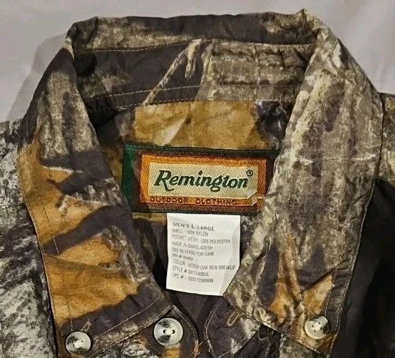 Remington Camo Shirt Mens L Rem-Lite Mossy Oak New Breakup Hunting Fishing Nylon - Image 2 of 4