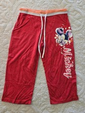 Disney Mickey Mouse Cropped Jogger Pants Red Sweats Womens Large Y2k 100 Cotton