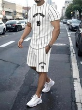 Men 2-Piece Set Summer Outfit Short Sleeve Sweatshirt T Shirts and Shorts Suits