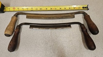 2 Vintage Draw Knife lot, Hibbard 8'',Ben Hur 10'', Old Carpenter Woodworking Tool