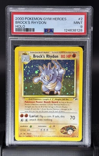 Pokemon PSA 9 Brock's Rhydon 2 Holo Gym Heroes + Swirl