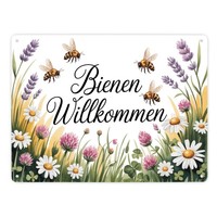 Wildblumenwiese Bienen Willkommen Metallschild XXL In 28X38 Cm