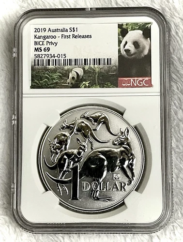 2019 $1 AUSTRALIA SILVER KANGAROO NGC MS69- (BICE) PANDA PRIVY FIRST RELEASES