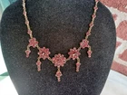 ANTIQUE VICTORIAN SIGNED CZECHOSLOVAKIA BOHEMIAN GARNET DRIPPY FLORAL NECKLACE