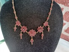 COLLANA ANTICA VITTORIANA FIRMATA CECOSLOVACCHIA GRANATO BOHEMIEN GOCCIOLANTE FLOREALE