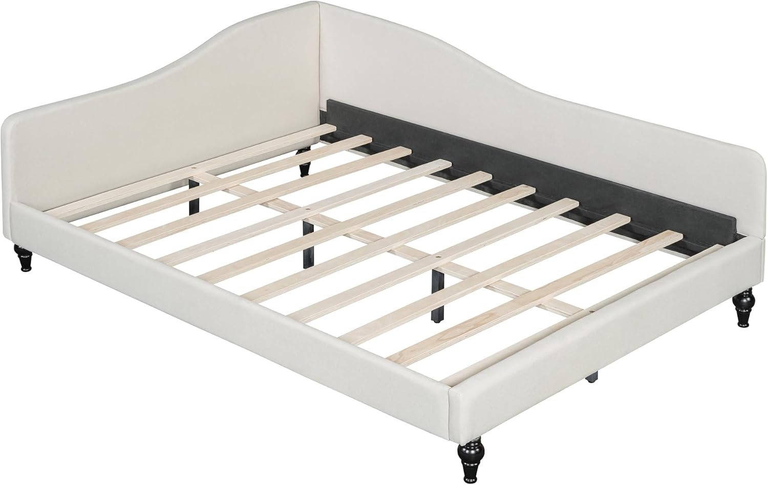L-Shaped Linen Daybed Frame with Solid Wood Legs, No Box Spring Needed