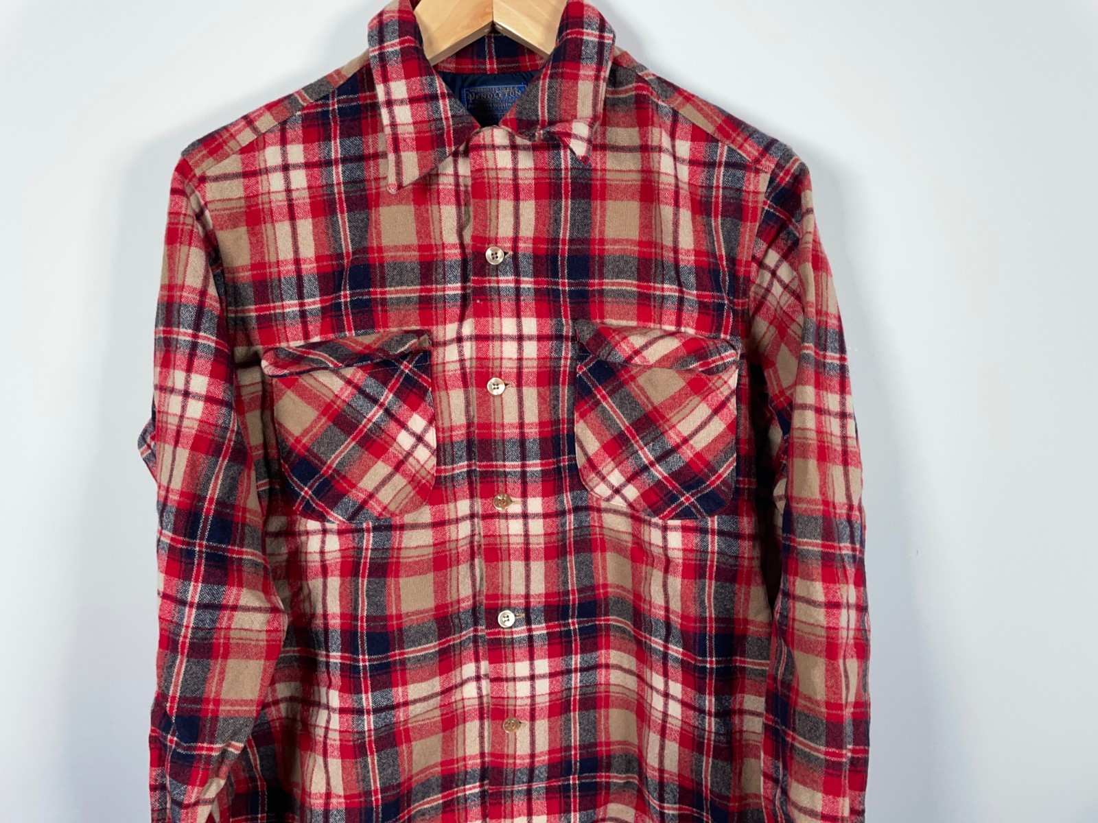 70s Pendleton Wool Loop Collar Flannel Shirt Men'… - image 10