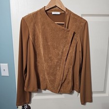 Calvin Klein Classic Faux Suede Asymmetrical Zip Shirt-Jacket Brown Womens M EUC