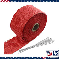2x16 Ft Motorcycle Exhaust Heat Wrap Roll Red Fiberglass Heat Shieldcolor Red