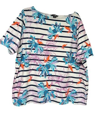 Lands' End Women's Plus Size 2XL Short Sleeve Cotton Tee Shirt Top Striped B54
