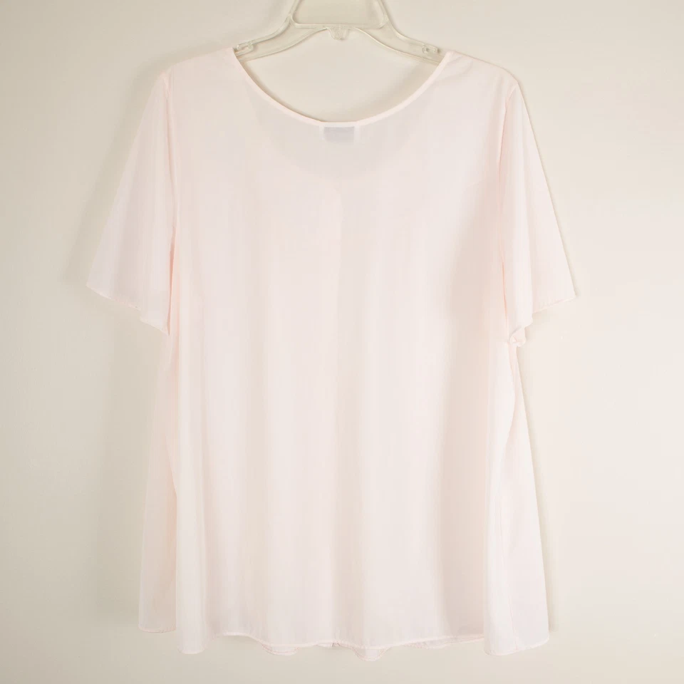 💖 Juego de pijama Vanity Fair rosa claro sedoso nailon 3D floral manga corta XL de colección Foto 4 de 4