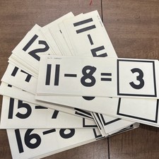 35 Vintage 1960s-70 s Subtraction Flash Cards 8x3 inches