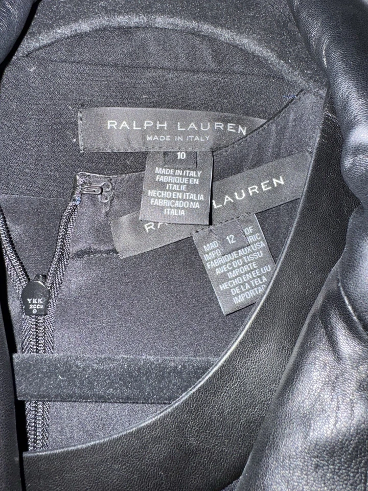 Conjunto de traje de vestir negro para mujer Ralph Lauren Collection con ribete de cuero 10/12 Foto 3 de 4