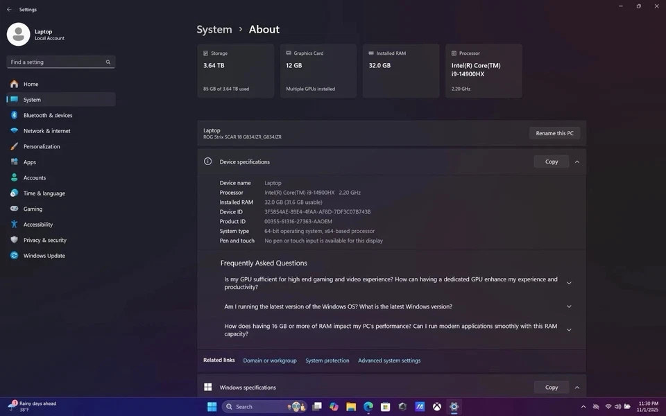 Asus Strix Scar 18 RTX 4080 12GB Intel 14900HX 4TB SSD 32 GB RAM Mini LED - Image 3 of 4